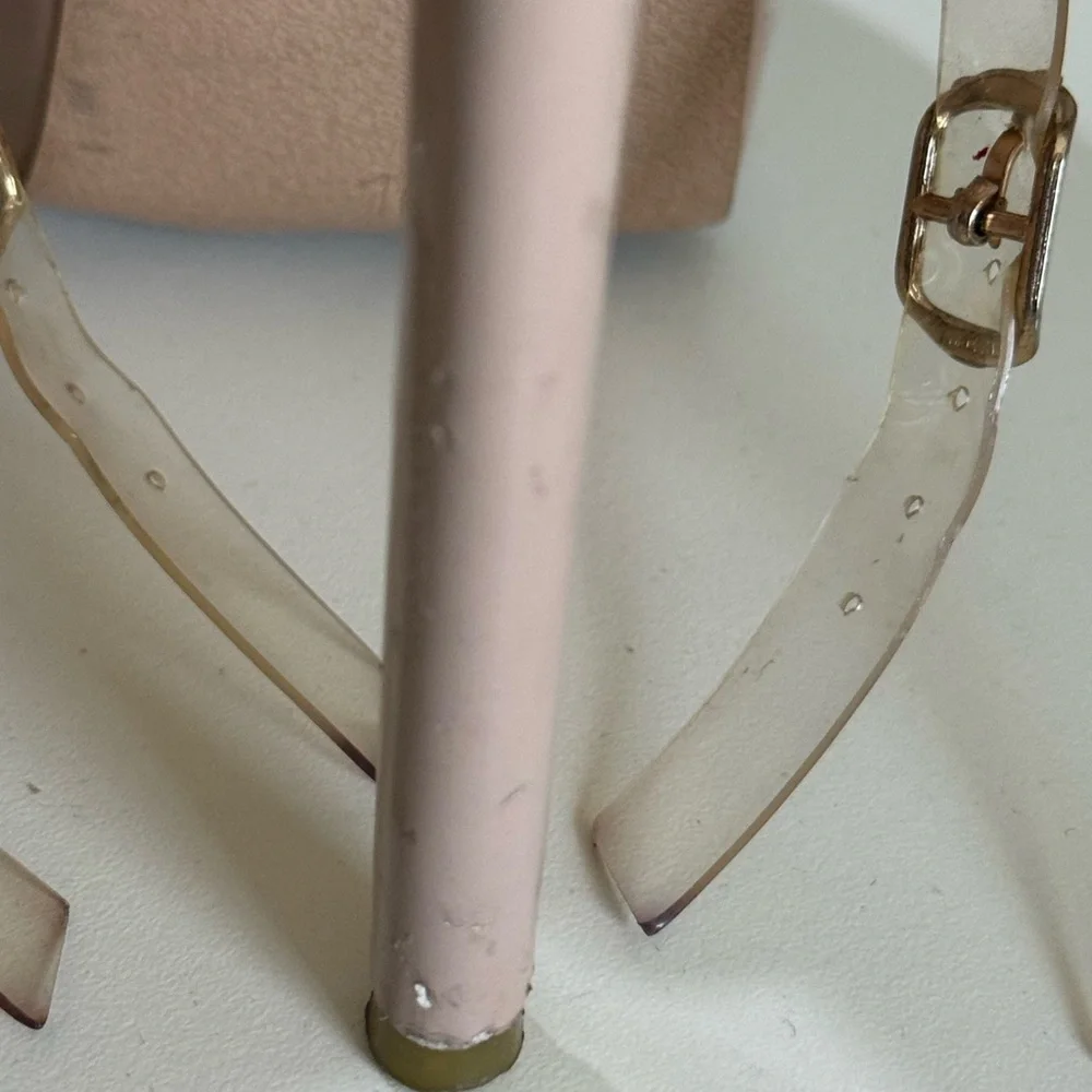 Nude Patent Platform Stiletto Sandals with Ankle Strap